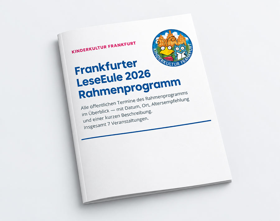Titelbild der Broschüre „Frankfurter LeseEule 2026 – Rahmenprogramm“